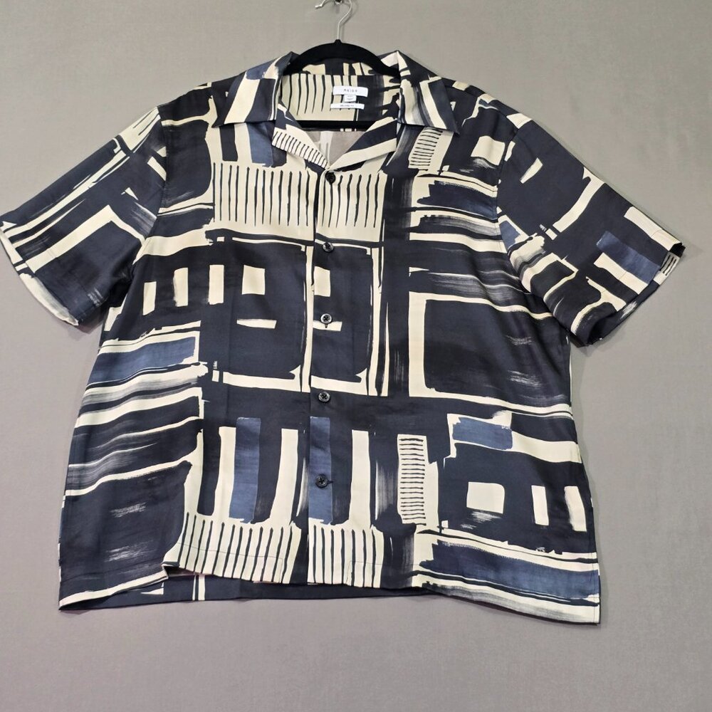 Reiss Arty Camp Collar Shirt Mens XXL Black Multi Abstract Print Relaxed Fit